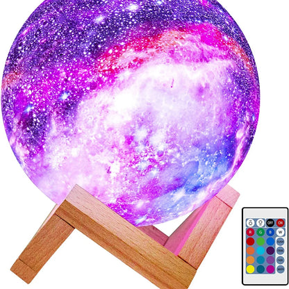 LED Galaxy Lamp: 3D Star Moon Light with Wood Stand